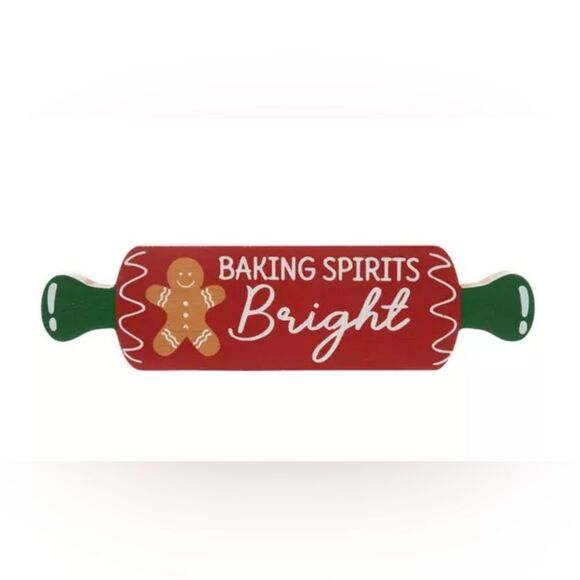 Baking Spirits Rolling Pin Wood Decor Festive Red and Green Rolling Pin Decor - Picture 1 of 2
